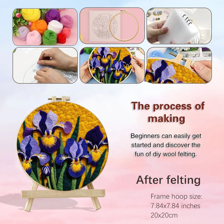 Flower & Landscape Wool Needle Felting Picture Kit – 20 × 20 cm