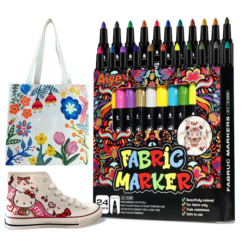 12/24 Pack Fabric Markers, Non-Toxic Ink for material, Clothing Decoration