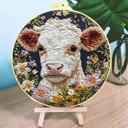 Cow and Flowers Embroidery Kit