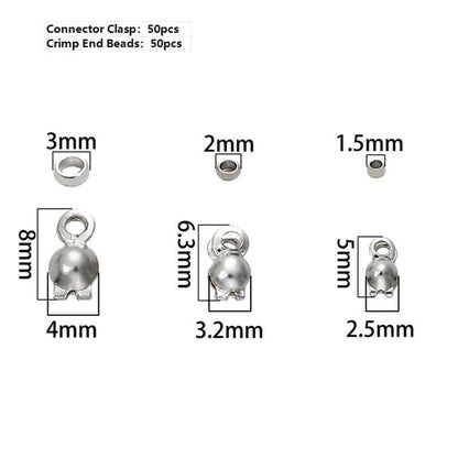 50pcs Stainless Steel and Gold Plated Connector Clasp Crimp End Beads for Bracelets, Necklaces - Jewelry Making Supplies