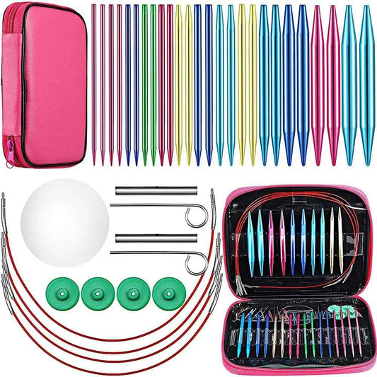 Aluminum Interchangeable Circular Knitting Needle Set with 13 Interchangeable Needles