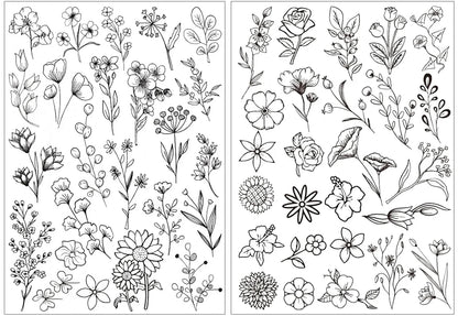 Water Soluble Stick and Stitch Embroidery Paper with Pre-Printed Flowers and Leaf Patterns
