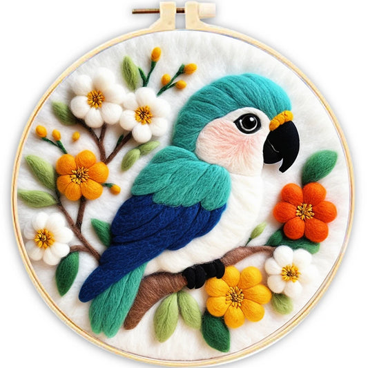 Sheep, Parrot or Frog Wool Felting Kit With Embroidery Hoop Frame