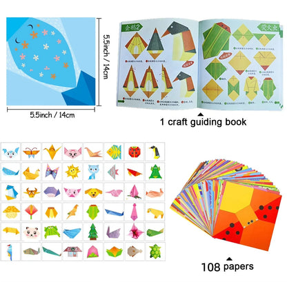 Origami Kit with 108 Sheets of Paper - Folding Craft Instruction Book