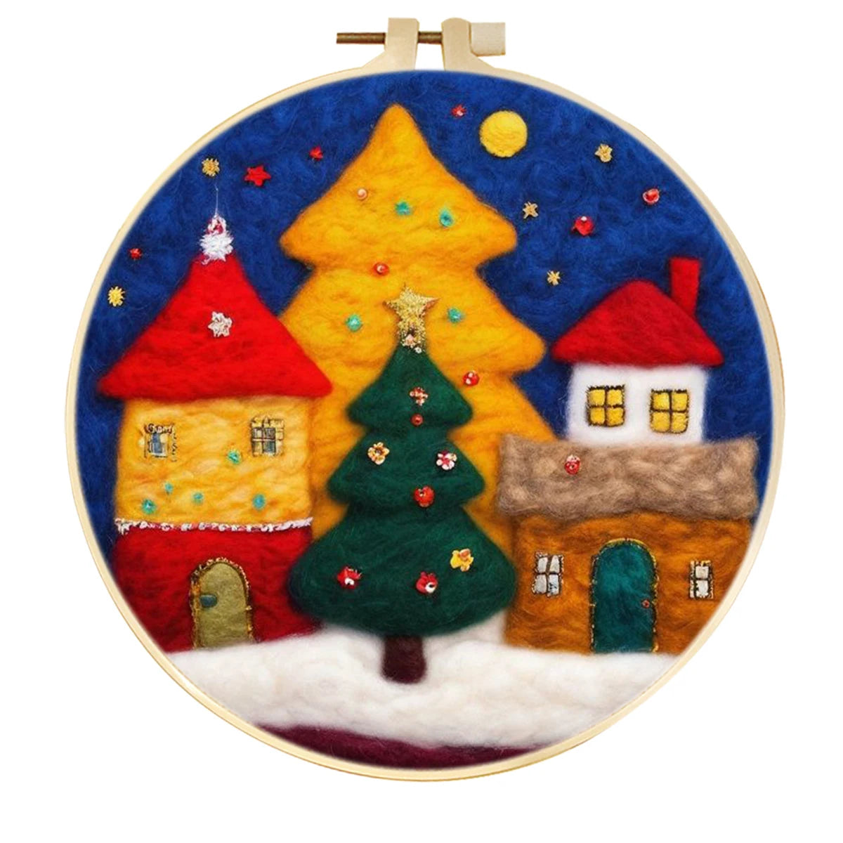 Christmas Bells & Trees Wool Felting Painting Kit for Beginners – 20 x 20 cm Frame, 6 Designs