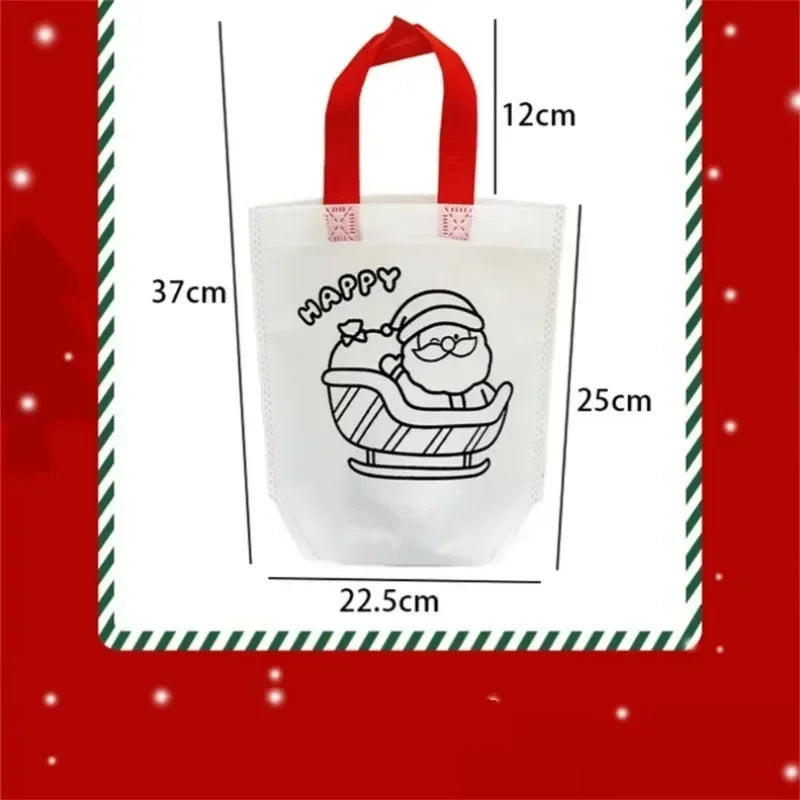 Color-Your-Own Christmas Tote Bags for Kids – 10-Pack Non-Woven Bags, 4 Designs