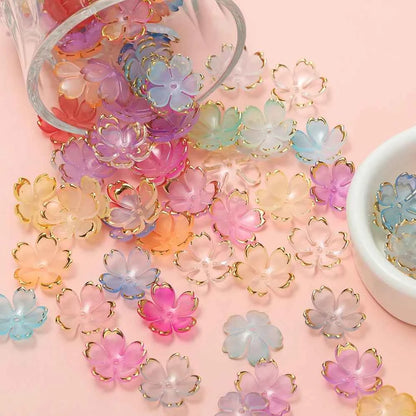 50 pcs Cherry Blossom, Acrylic, Golden Brushed Beads