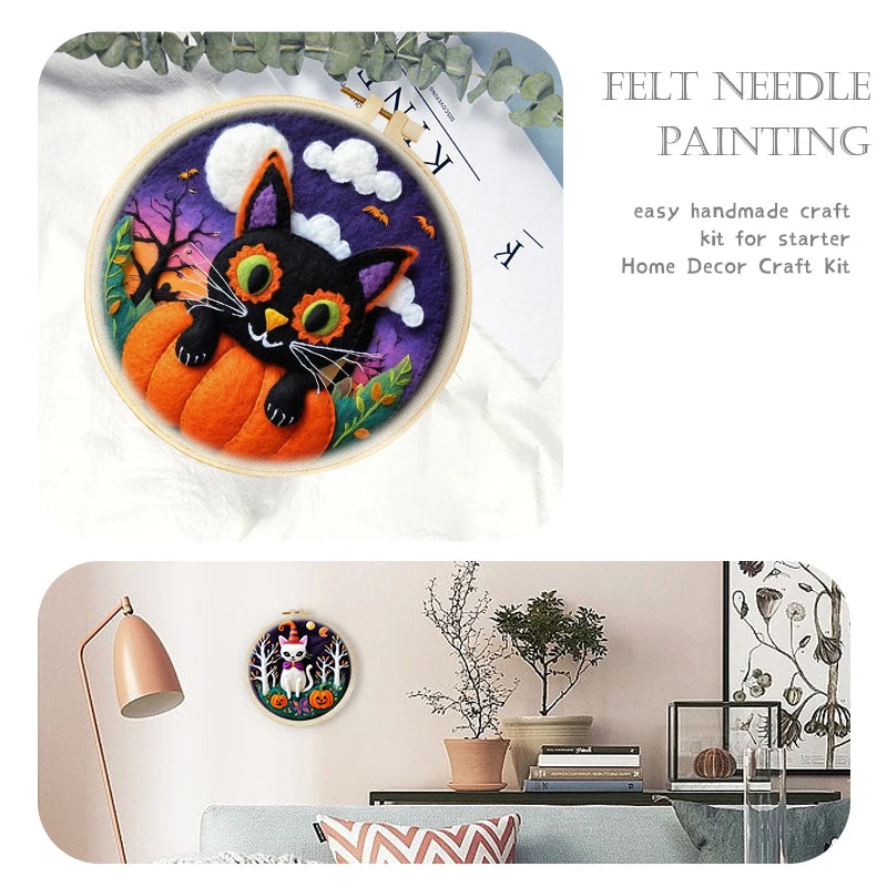 Halloween Cat Needle Felting Picture Kit | 4 Designs