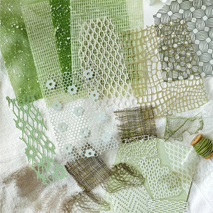 23-Sheet Tulle-Themed Material Paper, Delicate Mesh Textures in Greens and Blues