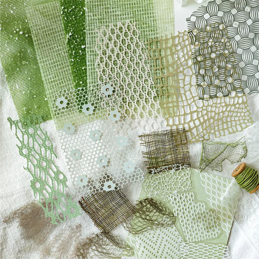 23-Sheet Tulle-Themed Material Paper, Delicate Mesh Textures in Greens and Blues