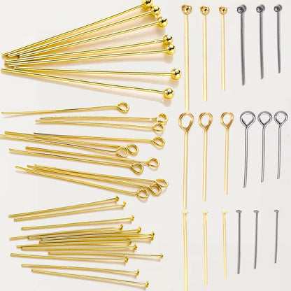 100pcs 16-50mm Flat Head, Ball and Eye Head Pins - Silver, Rhodium, Platinum and Gold - Jewelry Making Findings