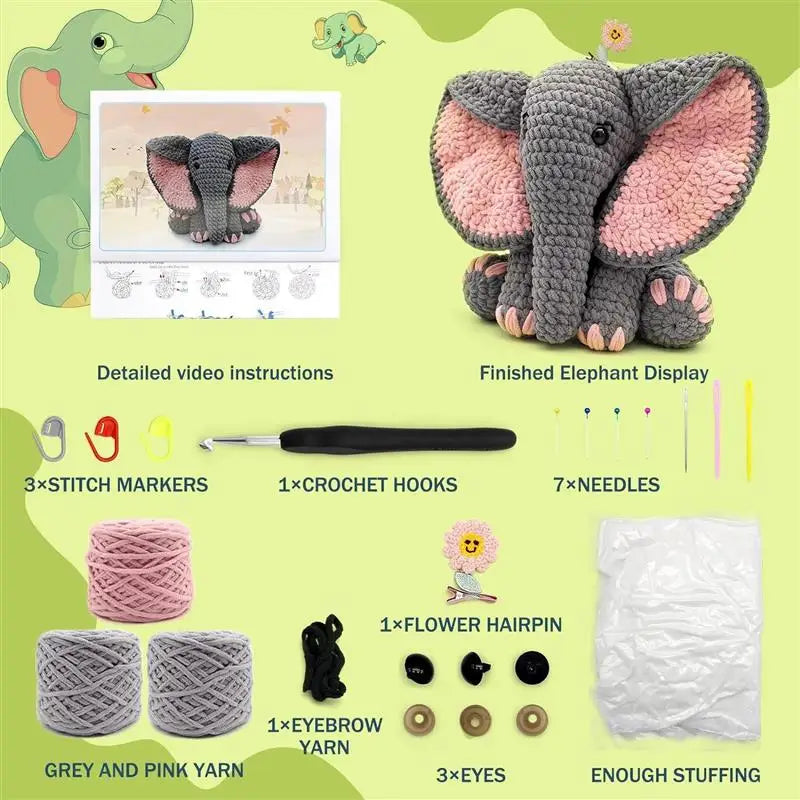 Elephant Crochet Kit - 15.6 x 12.87"