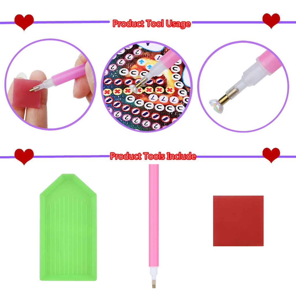 Set of diamond art tools with a focus on product usage and included items.
