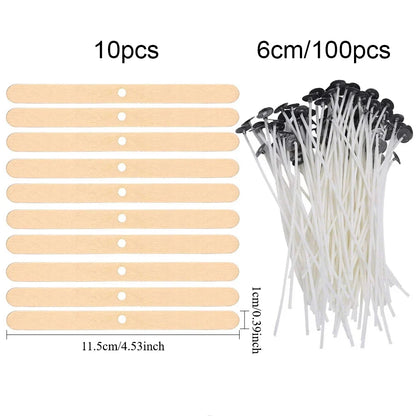 Candle Wicks Sets, Pre-Waxed Cotton Core Wicks with Base Stickers - Handmade Candle Making Tools