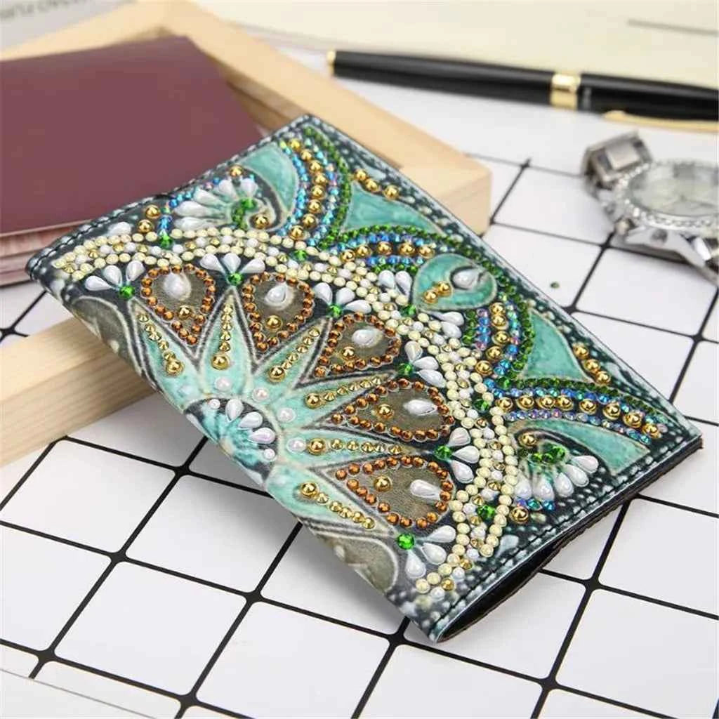 Floral Diamond Art Passport Holder, PU Leather, 4 Color Options