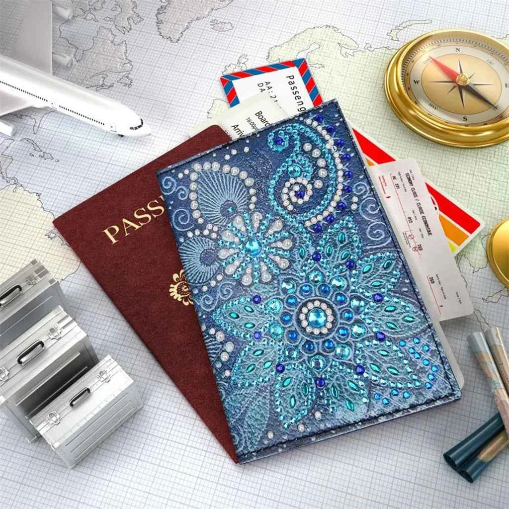 Floral Diamond Art Passport Holder, PU Leather, 4 Color Options