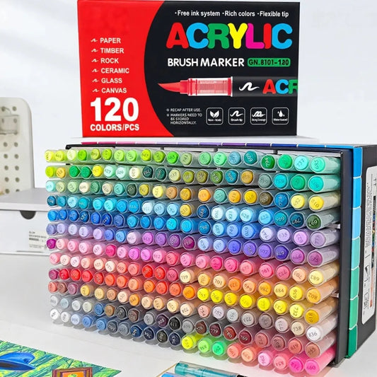 Acrylic markers, soft-tip brush pens, sets of 12, 36, 60, 80, 120 colors