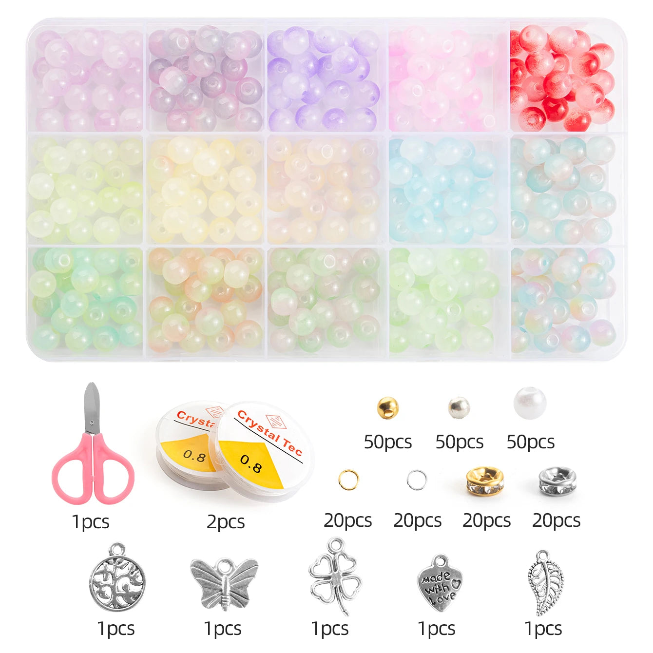 28 Colors - 8mm Round Crystal Beads with 1mm holes - Variety of Colors and Kits