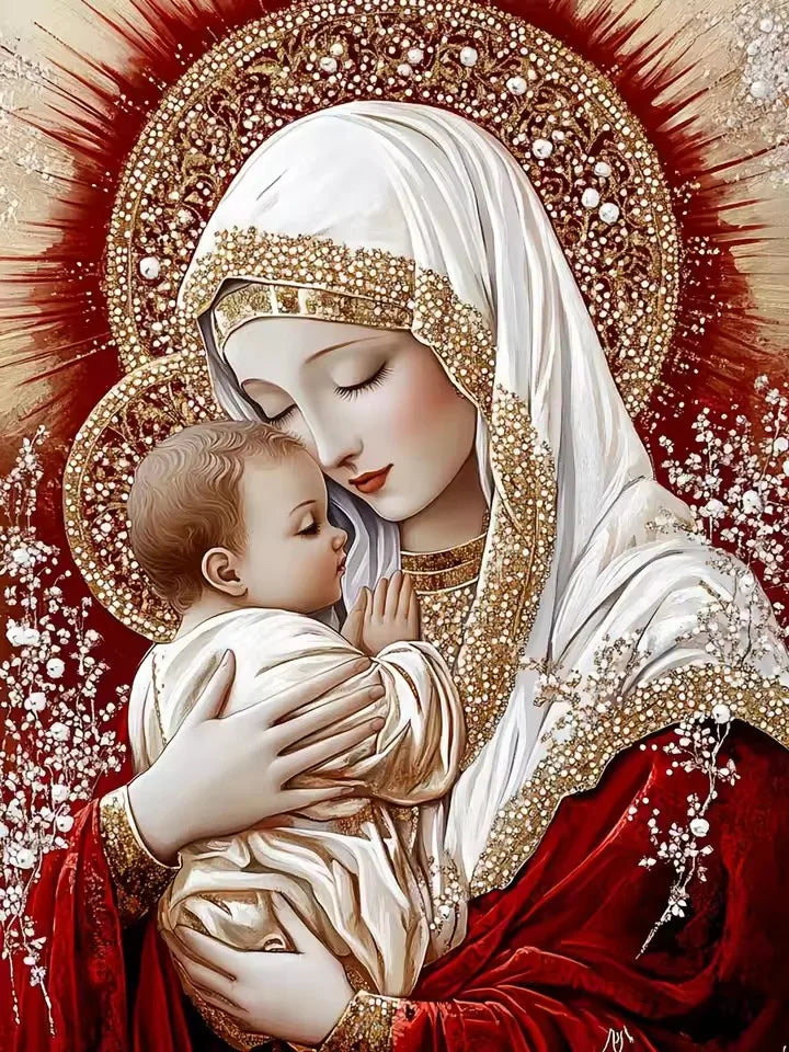 Madonna & Child Cross Stitch Kit – 11CT Religious Portrait, 30x40 or 40x50 cm