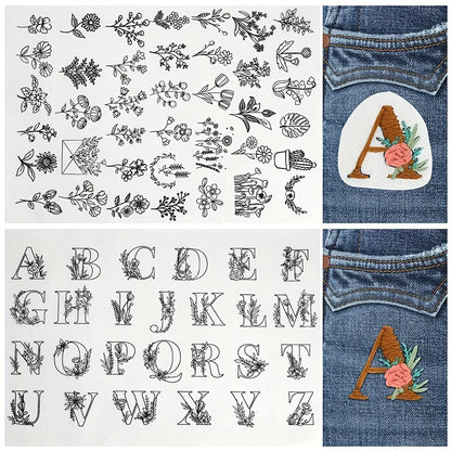 Water Soluble Stick and Stitch Embroidery Paper: Floral and Alphabet Designs