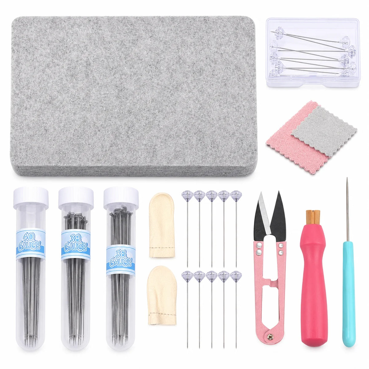 DIY Needle Felting Starter Kit, Coarse Medium Fine Felting Needles with Foam Mat for Wool Animal Doll Making Craft Projects