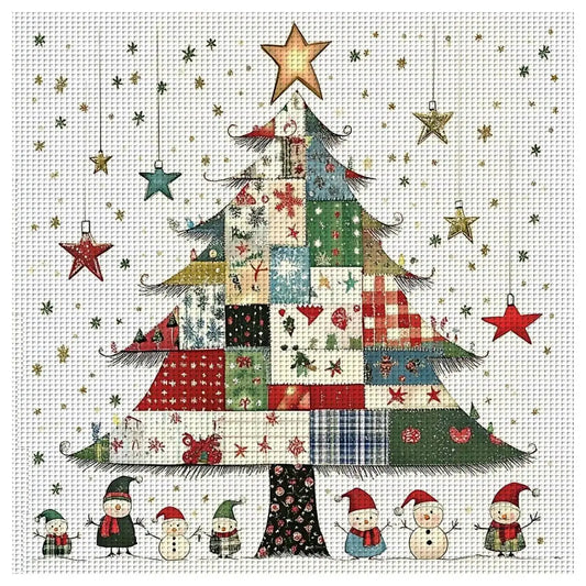 1pc 40X40CM/15.74inch Christmas Tree Stamped Cross Stitch Kit DIY Kit 11CT/14CT DIY Embroidered Set DIY Cross-Stitch Set