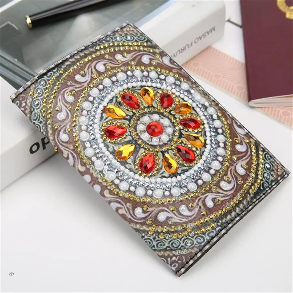 Floral Diamond Art Passport Holder, PU Leather, 4 Color Options