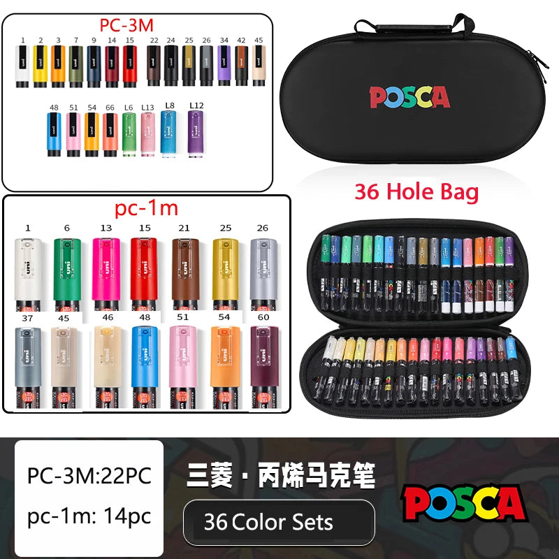 POSCA Multi-Color Marker Pen Set with case