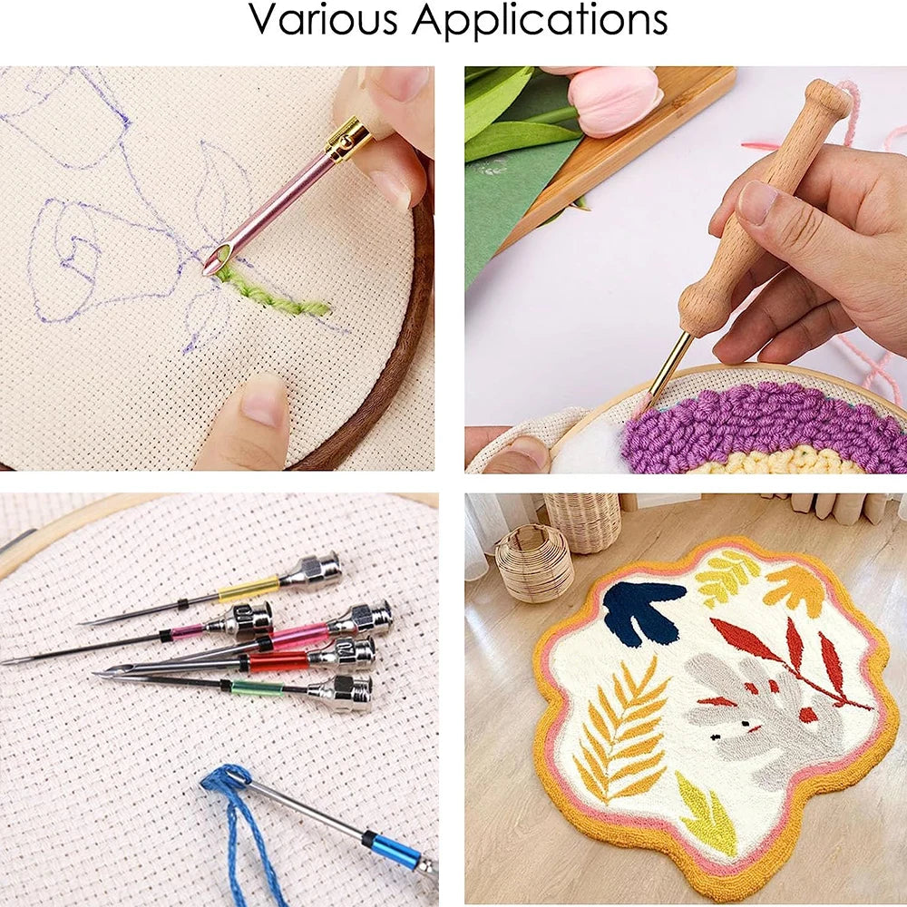 Punch Needle Kit Wooden Embroidery Pen Punch Needle Sets for DIY Craft Stitching Applique Embellishment Rug Making Kit DIY Kits