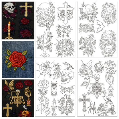 4-Sheet Floral Embroidery Pre-Printed Water-Soluble Designs on Stick & Stitch Paper