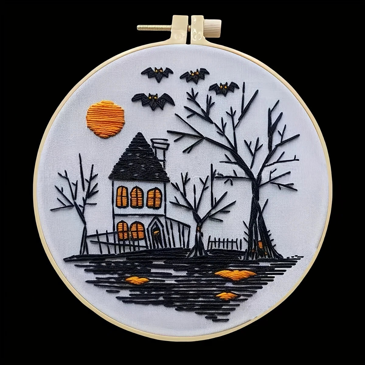Halloween Hand Embroidery Kit, 8 Spooky Designs with Needles and Thread