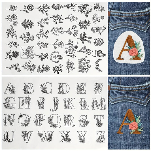 Water Soluble Stick and Stitch Embroidery Paper: Floral and Alphabet Designs