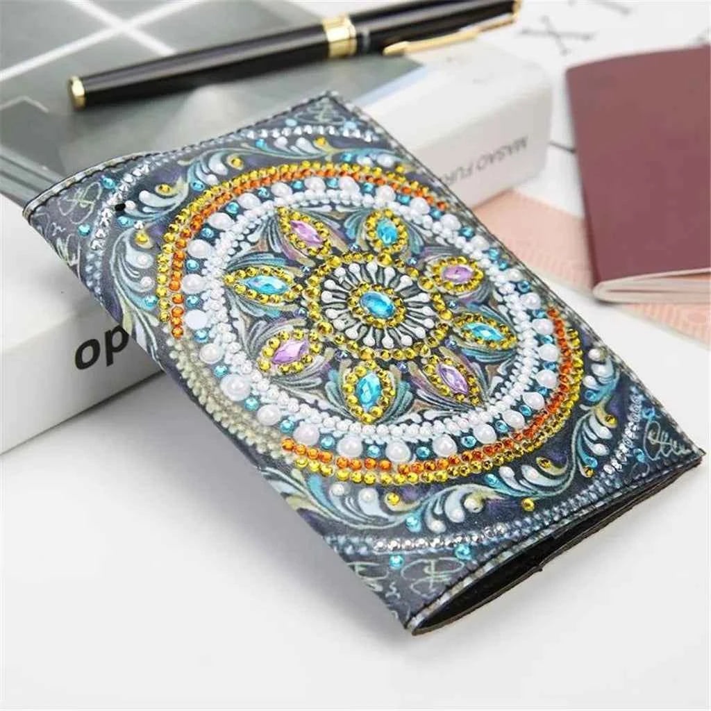 Floral Diamond Art Passport Holder, PU Leather, 4 Color Options