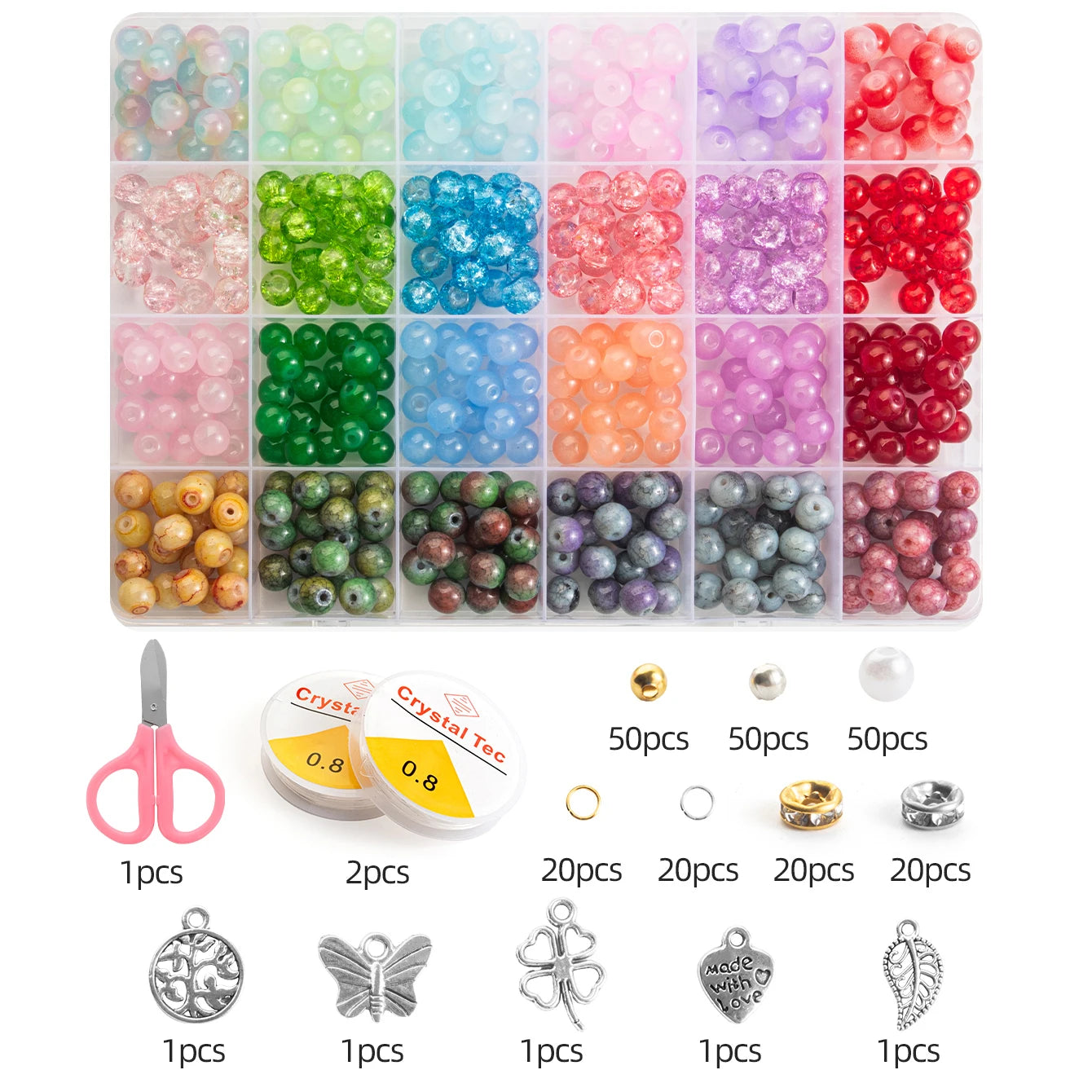 28 Colors - 8mm Round Crystal Beads with 1mm holes - Variety of Colors and Kits