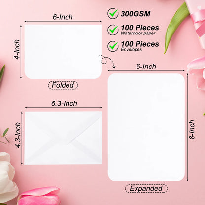 50 Set 300gsm Cotton Postcard Watercolor Paper Cards with Envelopes