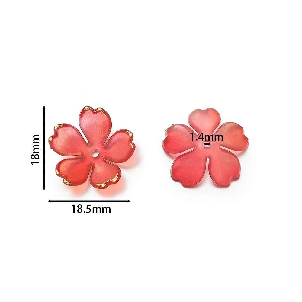 50 pcs Cherry Blossom, Acrylic, Golden Brushed Beads
