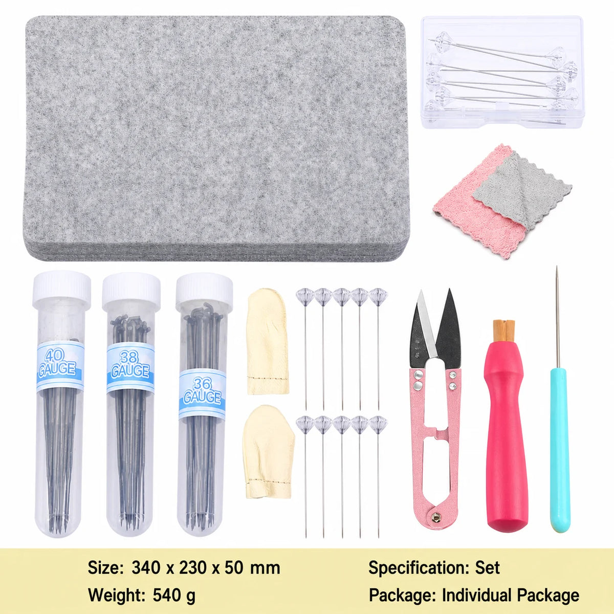 DIY Needle Felting Starter Kit, Coarse Medium Fine Felting Needles with Foam Mat for Wool Animal Doll Making Craft Projects