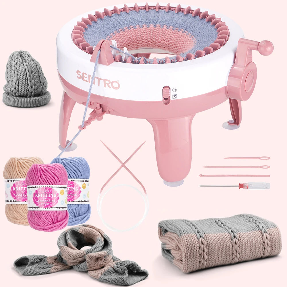 40 Needles Knitting Machine Kit - 3 Yarn & Tools, Flat & Circular Knitting