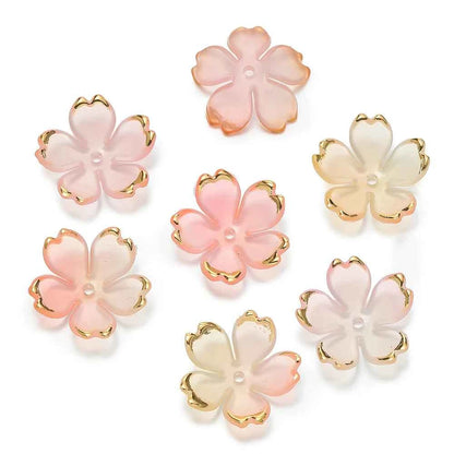 50 pcs Cherry Blossom, Acrylic, Golden Brushed Beads