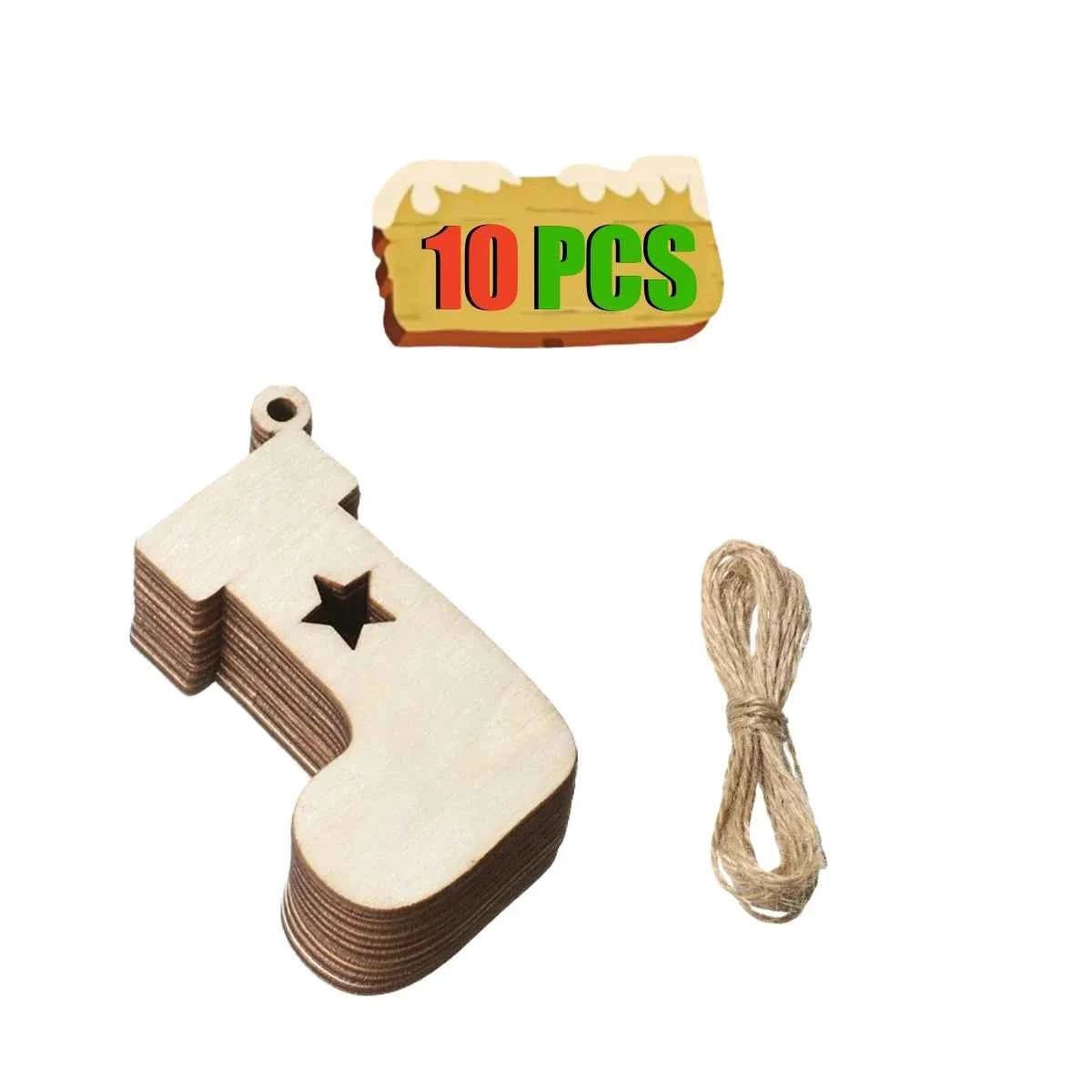 Blank Wooden Christmas Ornaments with Hanging Cord – 10-Piece Pack, 7 Shapes to Paint