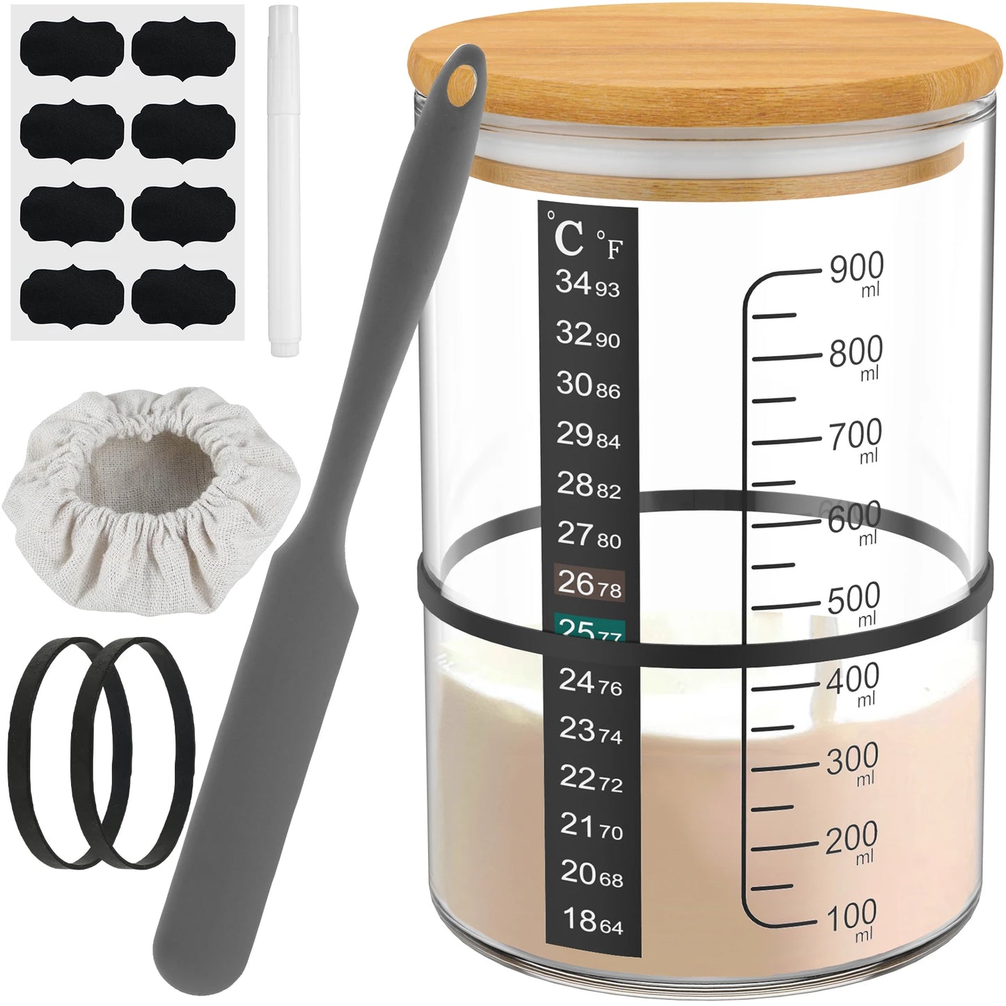 Sourdough Bread Starter Jar - 900ml Wide Mouth Glass