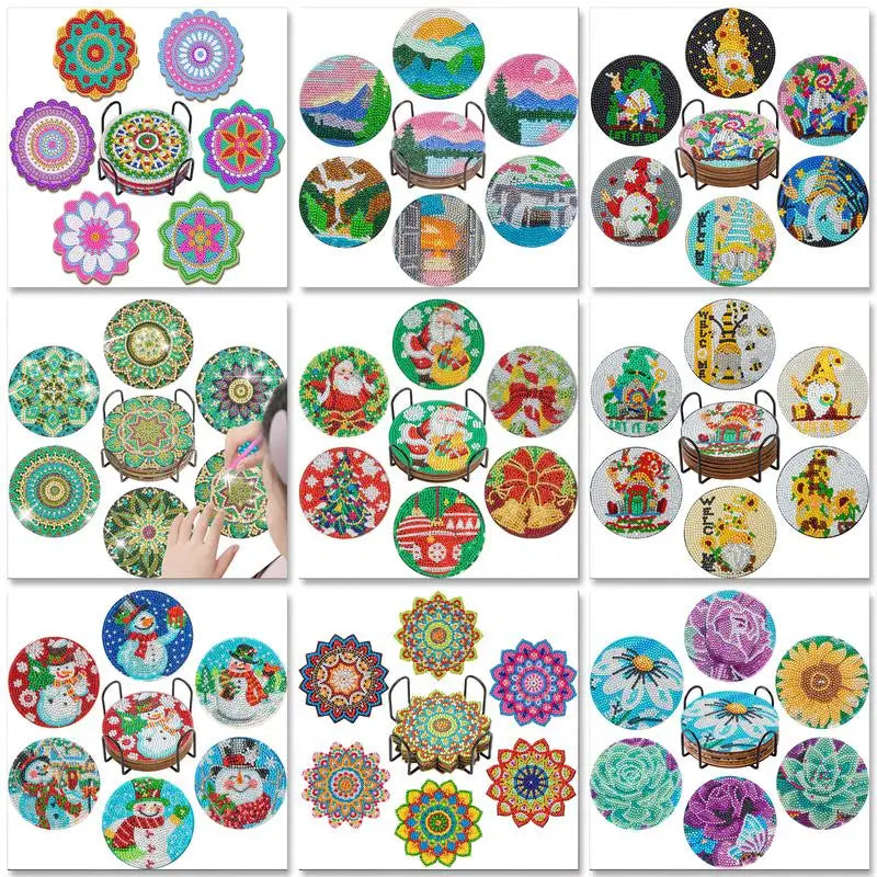 6 Pcs Set of Diamond Art Coasters - Various Designs