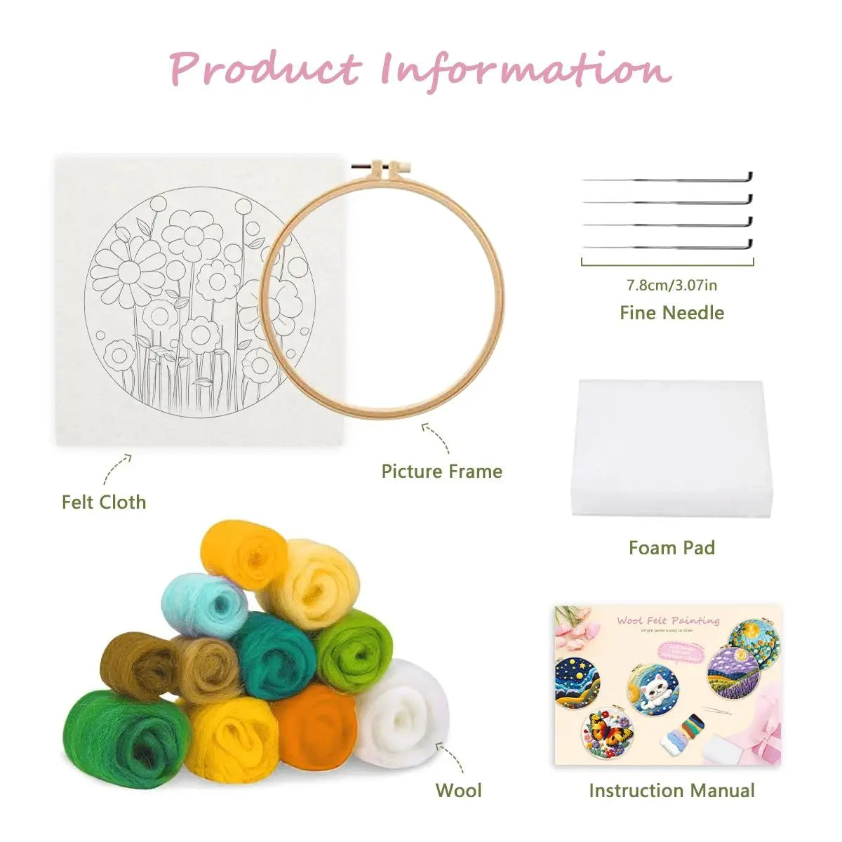 Wool Needle Felting Kits of Flowers with Frame