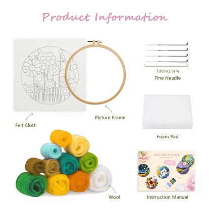 Wool Needle Felting Kits of Flowers with Frame