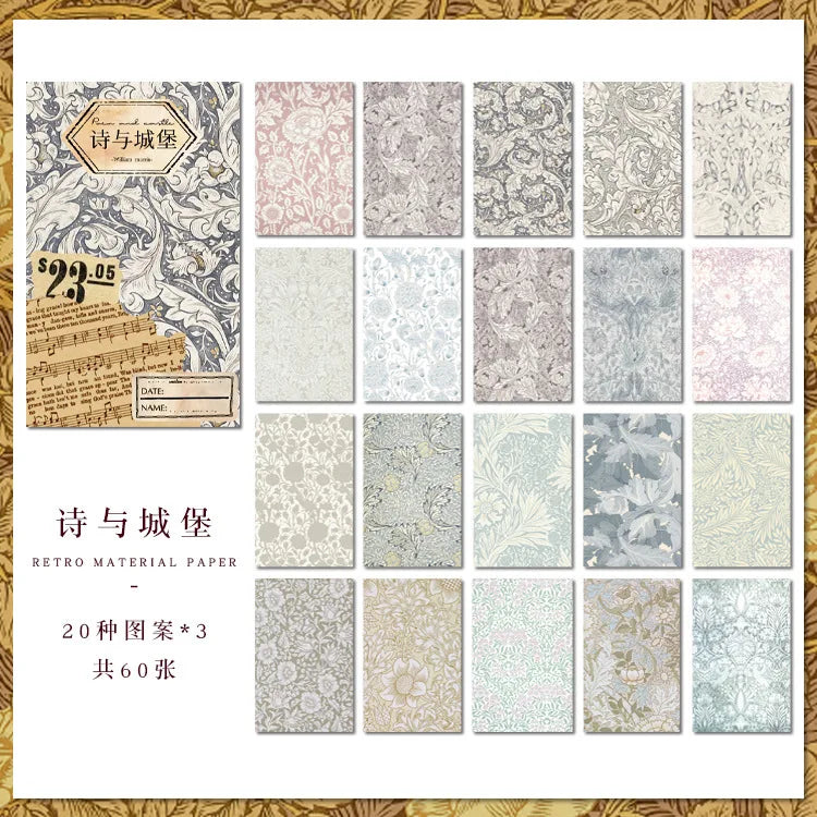 60 pcs/boxed Vintage Morris Pattern Paper