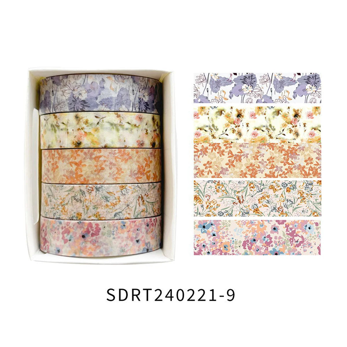 5 Rolls of Flower Washi Tape, Decorative tape for craft projects
