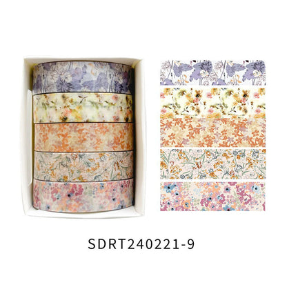 5 Rolls of Flower Washi Tape, Decorative tape for craft projects