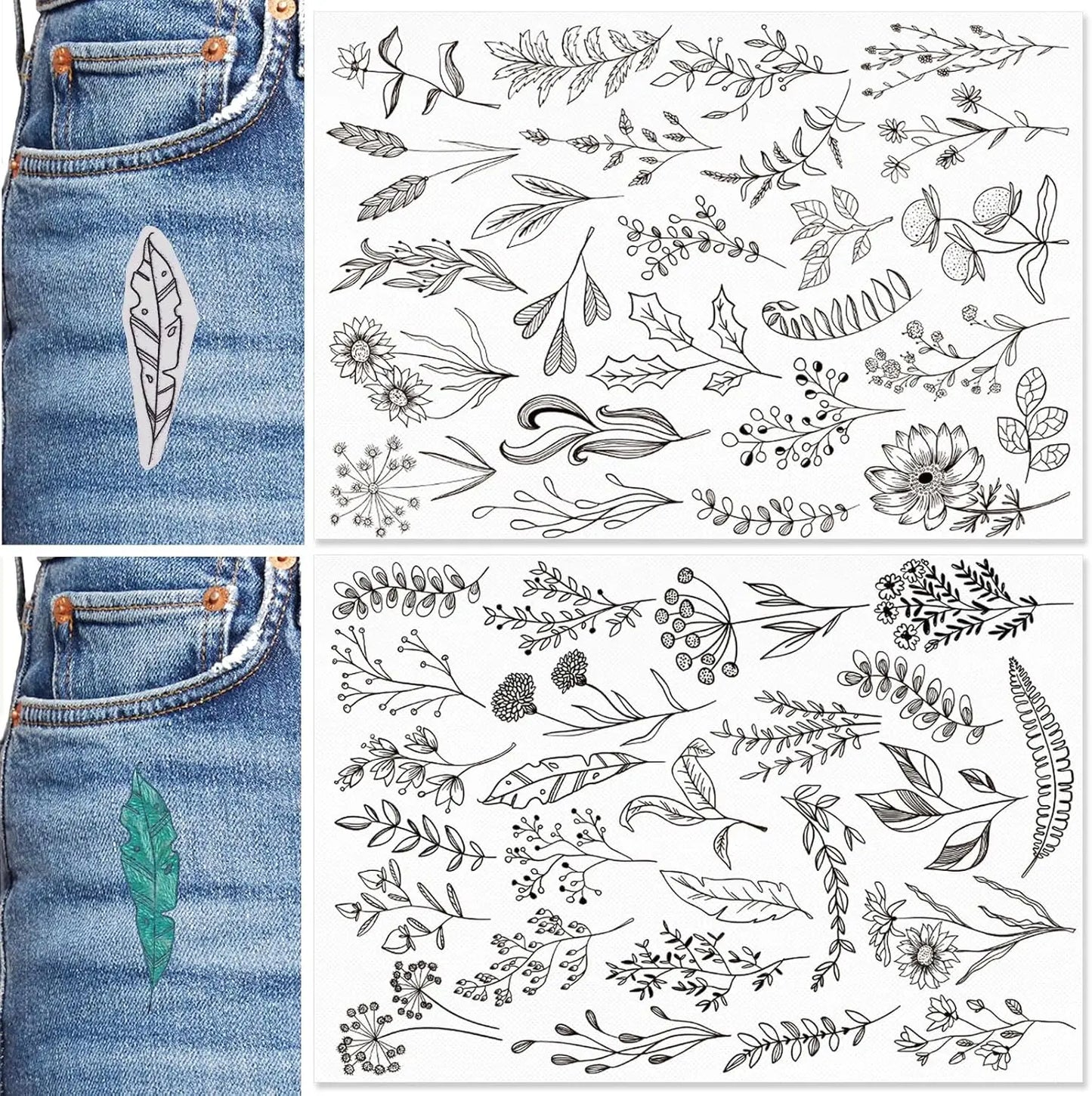 Water Soluble Stick and Stitch Embroidery Paper with Pre-Printed Flowers and Leaf Patterns