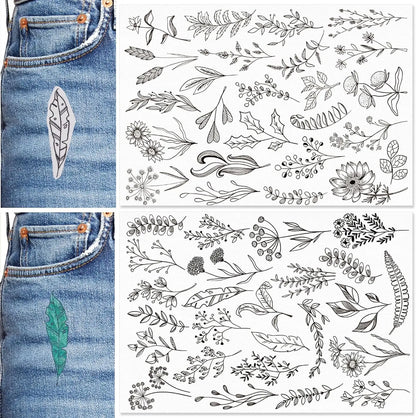 Water Soluble Stick and Stitch Embroidery Paper with Pre-Printed Flowers and Leaf Patterns