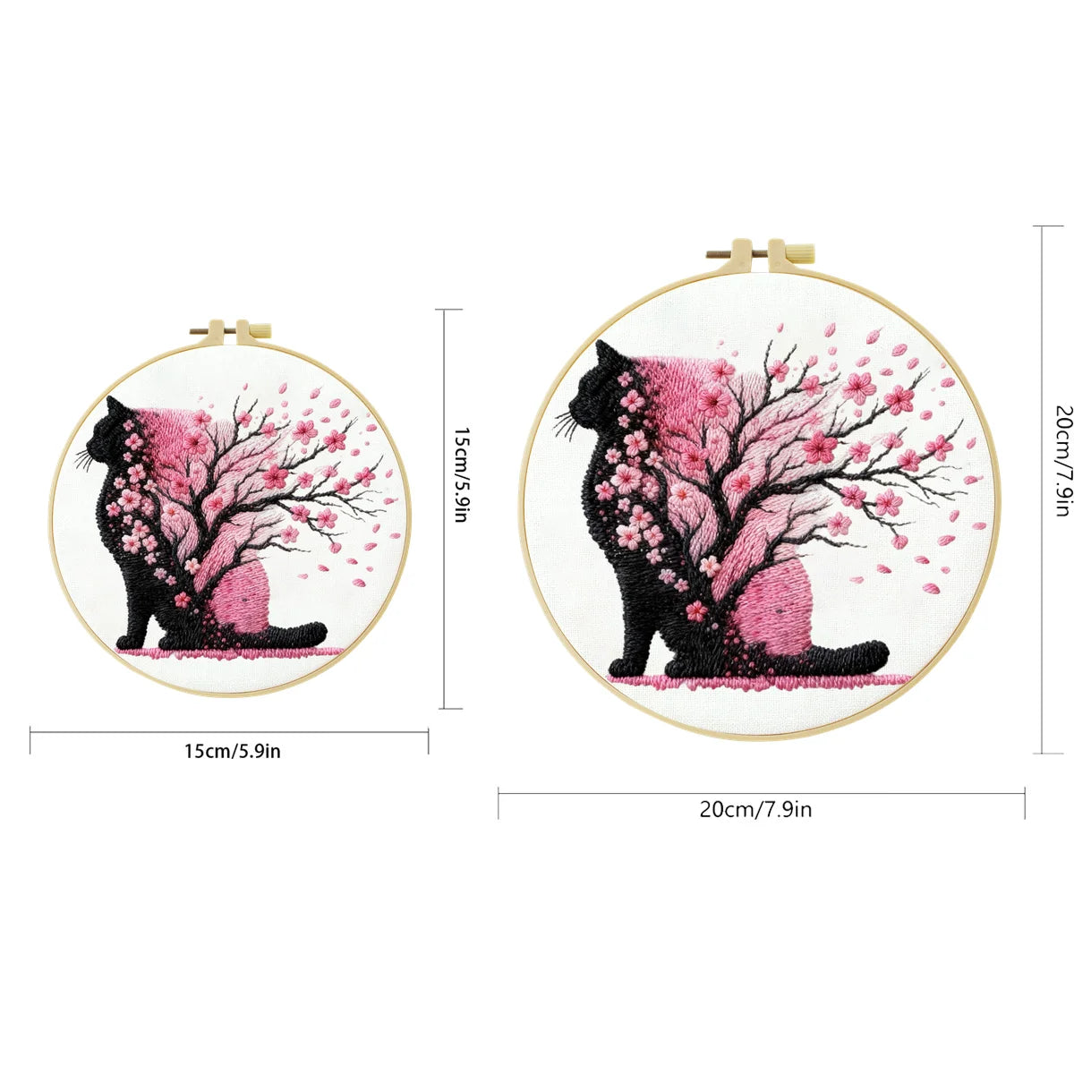 1pc 20X20CM/15X15CM Black Cat and Cherry Blossoms Embroidery Starter Kit DIY Cross Stitch Sewing Art for Gift